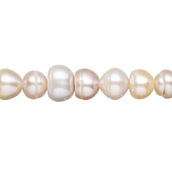 Pearl, cultured freshwater (natural), mauve and peach, 7.5x4mm-9x5mm button, C- grade, Mohs hardness 2-1/2 to 4. Sold per 8-inch strand, approximately 35-41 beads. image number 0