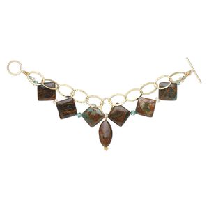 Bracelet, One of a Kind Jewelry, 14Kt gold-filled / green "opal" (chalcedony) (natural) / crystal, erinite, 7-1/2 inches. Only one available.