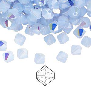Bead 24pk light sapphire opal AB, Preciosa Czech crystal 6mm bicone