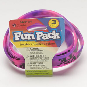 Bracelet assortment, stretch 1pkg3, rubber, purple / pink / black, 11-12mm flat, 7.5 inch.