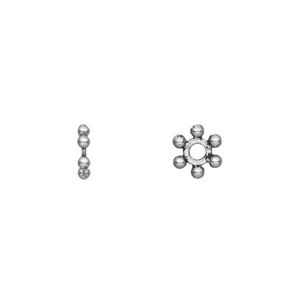 Bead, antique silver-plated "pewter" (zinc-based alloy), 7x2mm double-sided beaded rondelle. Sold per pkg of 100. image number 0