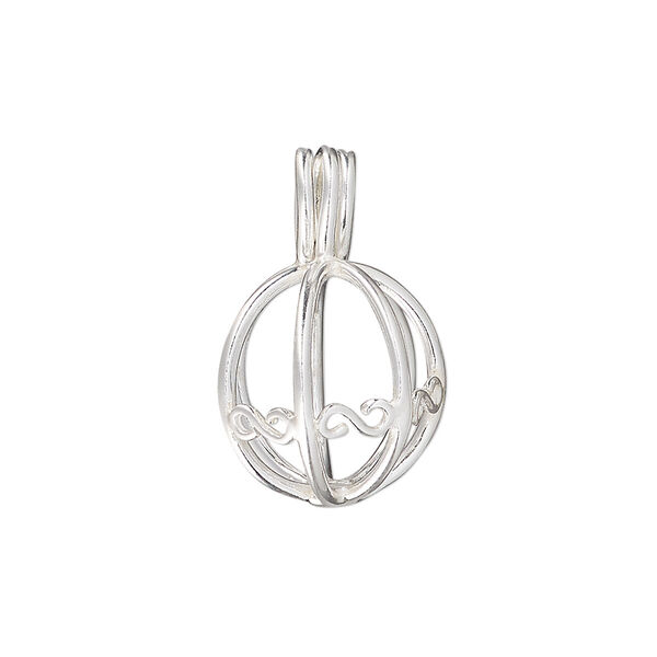Drop, sterling silver, 16mm round bead cage with infinity design, fits 6-13mm bead. Sold individually. image number 0