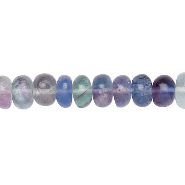 Bead, multi-fluorite (natural), 7x4mm-9x6mm graduated hand-cut rondelle, B grade, Mohs hardness 4. Sold per 15" to 16" strand. image number 0