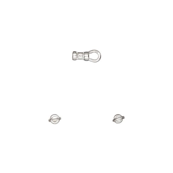 Crimp end, sterling silver, 4x2.5mm tube with loop, 1mm inside diameter. Sold per pkg of 50. image number 0