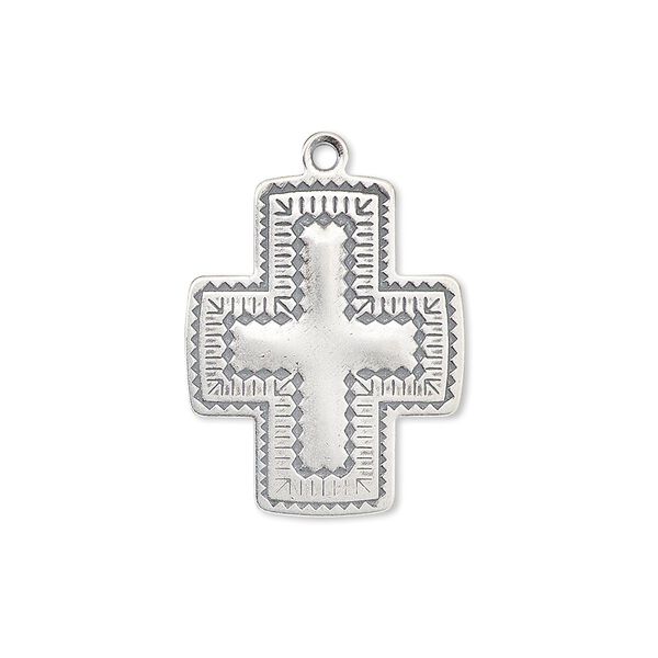Drop, antiqued sterling silver, 22x19mm Southwest cross. Sold individually. image number 0