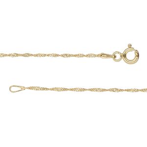 Chain 1pkg1 sterling silver Singapore, 1mm / springring clasp, Gossamer™ "vermeil" 18 inch