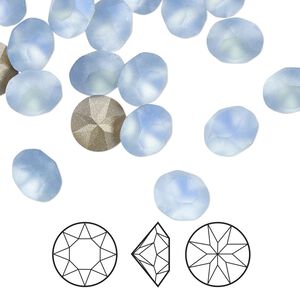 Chaton 6pk light sapphire frost foil back, Crystal Passions® 8.16-8.41mm round SS39 1088