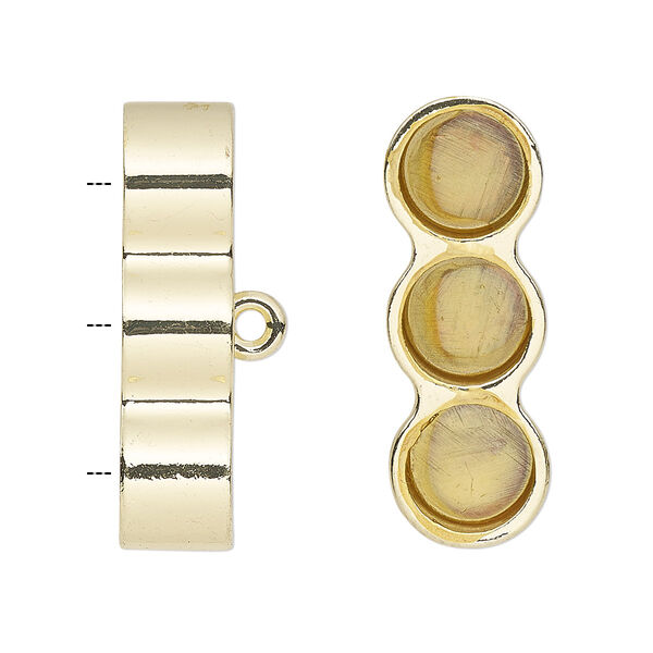 Cord end, glue-in, gold-finished "pewter" (zinc-based alloy), 30x10.5mm 3-strand barrel, 8mm inside diameter. Sold per pkg of 2. image number 0