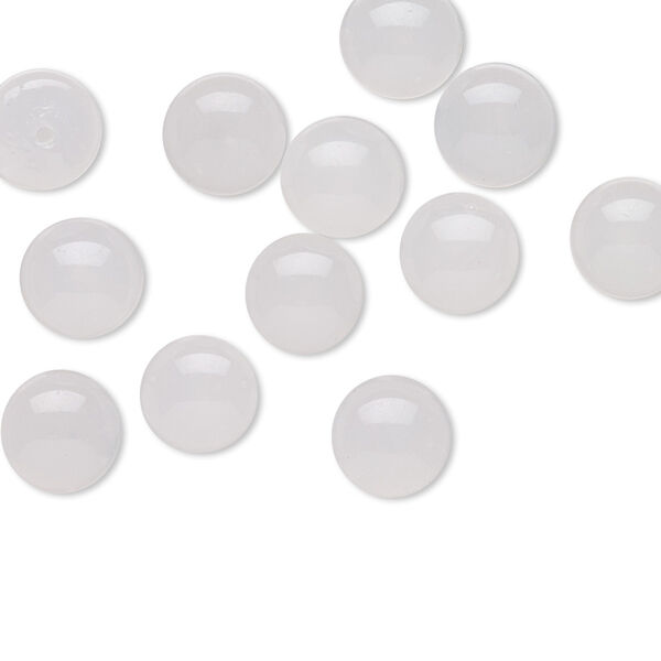 Cabochon, vintage Japanese glass, translucent white, 8mm non-calibrated half-drilled round. Sold per pkg of 12. image number 0