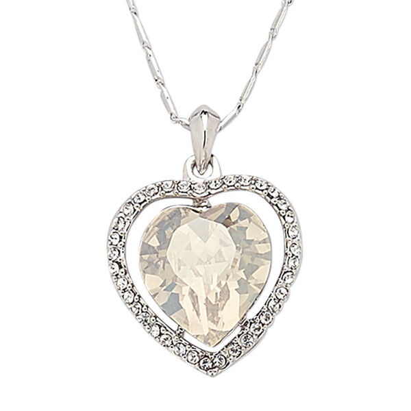 Necklace, Austrian crystal / crystals / rhodium-plated brass / "pewter" (zinc-based alloy), light Colorado topaz and clear, 21x21mm heart, 18 inches with 2-inch extender chain and lobster claw clasp. Sold individually. image number 0