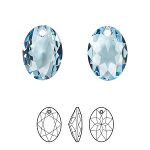 Drop 1pk aquamarine, Crystal Passions® 16mm pendant elliptic cut 6438