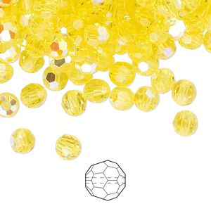 Bead 576pk citrine AB, Preciosa Czech crystal 5mm round
