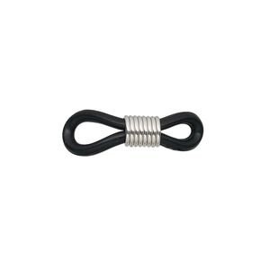 Eyeglass holder, rubber and silver-finished brass, black, 20x5mm-26x5mm with adjustable coil. Sold per pkg of 500.