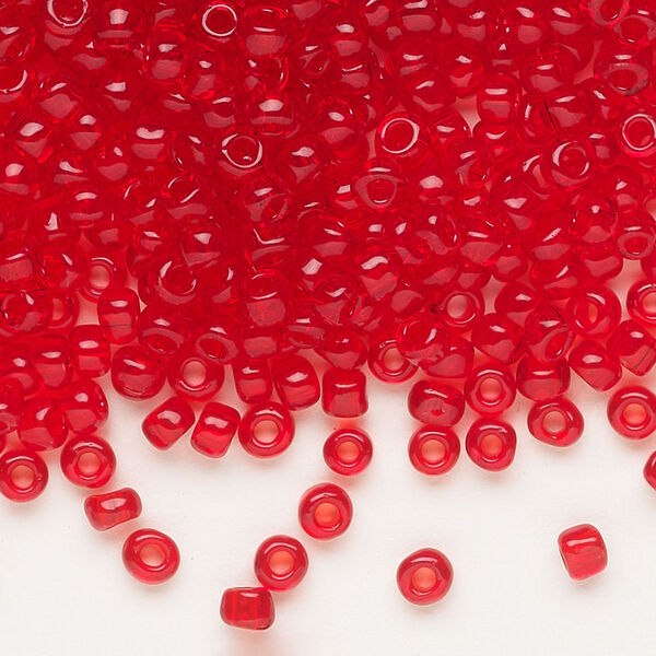 Seed bead, Dyna-Mites™, glass, transparent red, #6 round. Sold per 40-gram pkg. image number 0