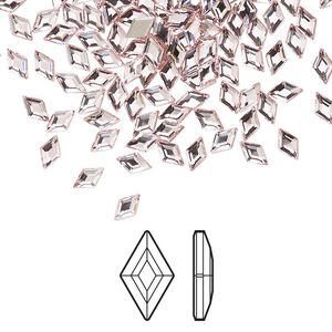 Flat back 24pk light rose foil back, Crystal Passions® 5x3mm diamond 2773