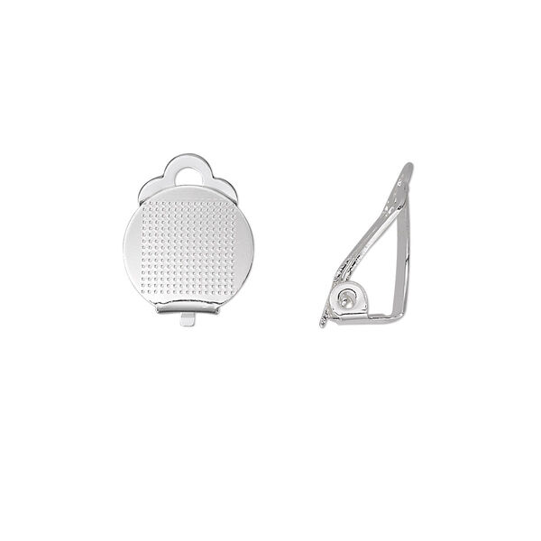 Earring, clip-on, silver-plated brass and steel, 11mm hinged with 11mm round flat pad. Sold per pkg of 50 pairs. image number 0