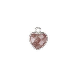 Strawberry quartz sterling silver / copper 1pkg1, silver-plated hand-cut faceted puffed heart drop natural 10x10mm