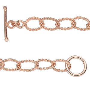Chain 1pkg1 copper-plated cable, 7mm twisted oval / toggle clasp, copper 18 inch