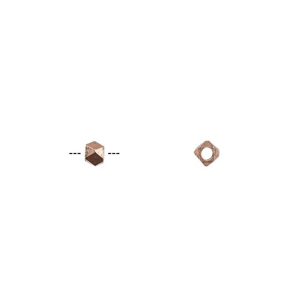 Bead, antiqued copper, 3mm faceted square. Sold per pkg of 50. image number 0