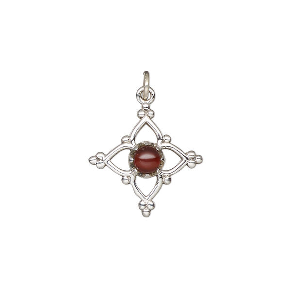 Drop, antiqued sterling silver and garnet (natural), 17mm single-sided open beaded diamond. Sold individually. image number 0