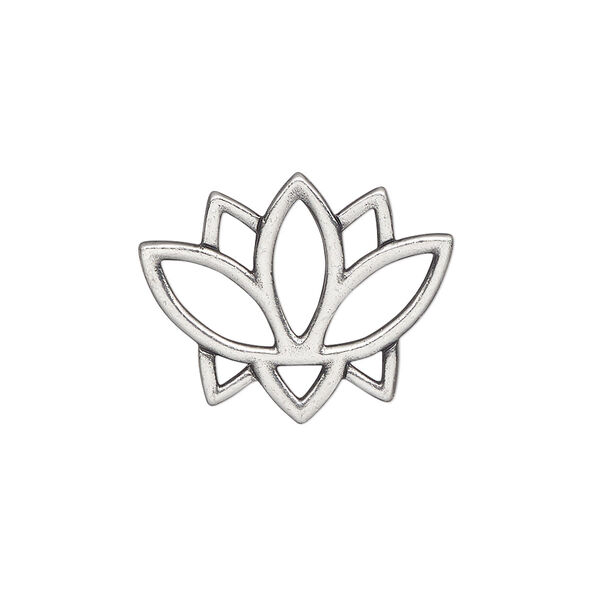 Link, TierraCast®, pewter (tin-based alloy), 23x19mm double-sided open lotus with renewal theme. Sold per pkg of 2. image number 0