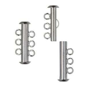 Clasp, 3-strand slide lock, gunmetal-plated brass, 21x6mm tube. Sold per pkg of 10.