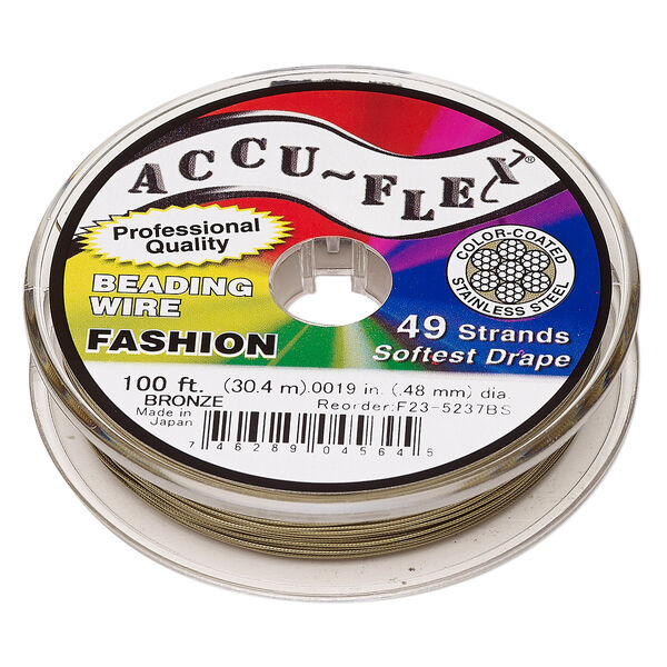 Beading wire, Accu-Flex®, nylon and stainless steel, bronze, 49 strand, 0.019-inch diameter. Sold per 100-foot spool. image number 0