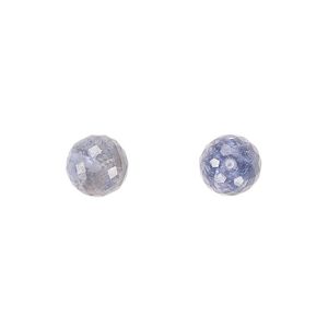 Iolite 1pkg2, hand-cut half-drilled faceted round bead natural 8mm