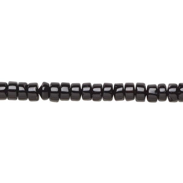 Bead, black agate (dyed), 4x2mm heishi, B grade, Mohs hardness 6-1/2 to 7. Sold per 15-1/2" to 16" strand. image number 0
