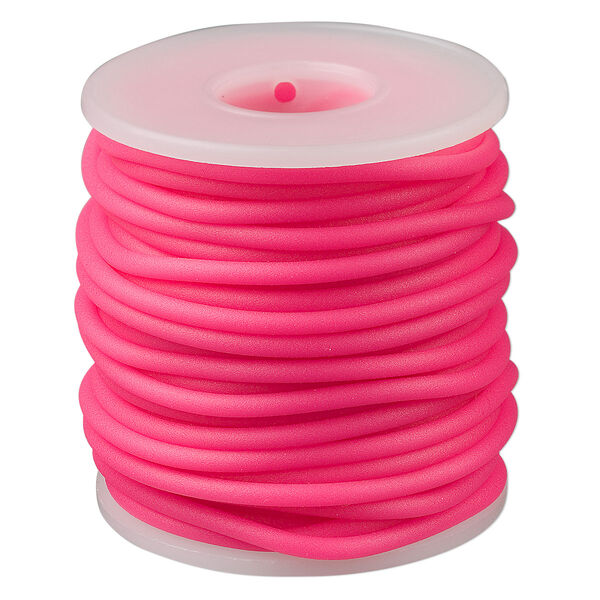 Cord, synthetic rubber, hot pink, 3mm round. Sold per pkg of 10 meters (32.8 feet). image number 0