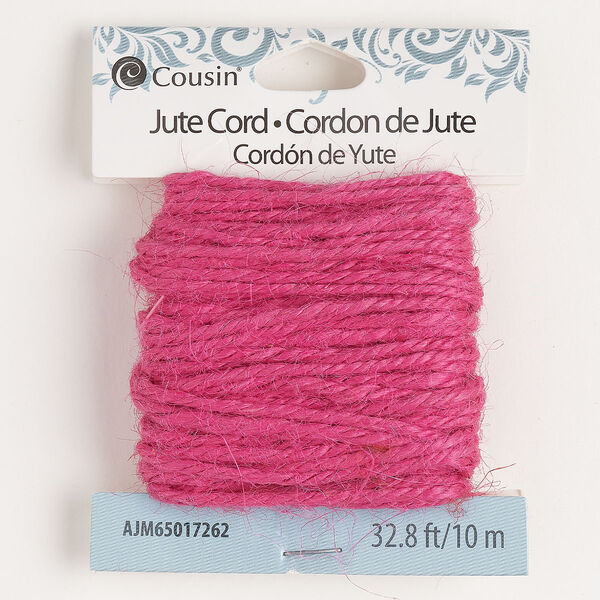 Cord, jute, hot pink, 1mm twisted round. Sold per 10-meter section. image number 0