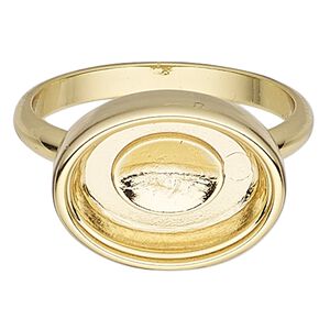 Ring, Almost Instant Jewelry®, gold-plated "pewter" (zinc-based alloy), 16x12mm oval with 14x10mm oval setting, size 8. Sold individually.