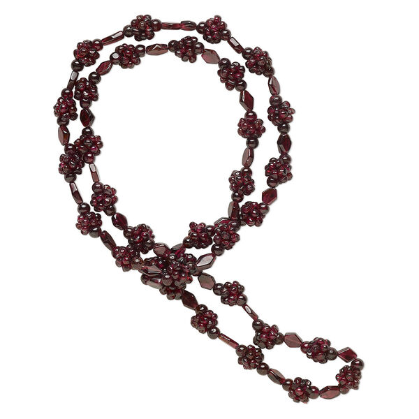 Necklace, Everyday Jewelry, garnet (dyed), 3-4mm round and 6-7mm flat diamond, C+ grade, 26 inches. Sold individually. image number 0
