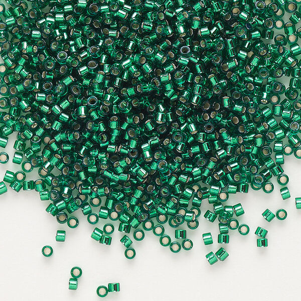 Seed bead, Delica®, glass, pkg/7.5g, #11 round, transparent silver-lined emerald (DB-0605). image number 0
