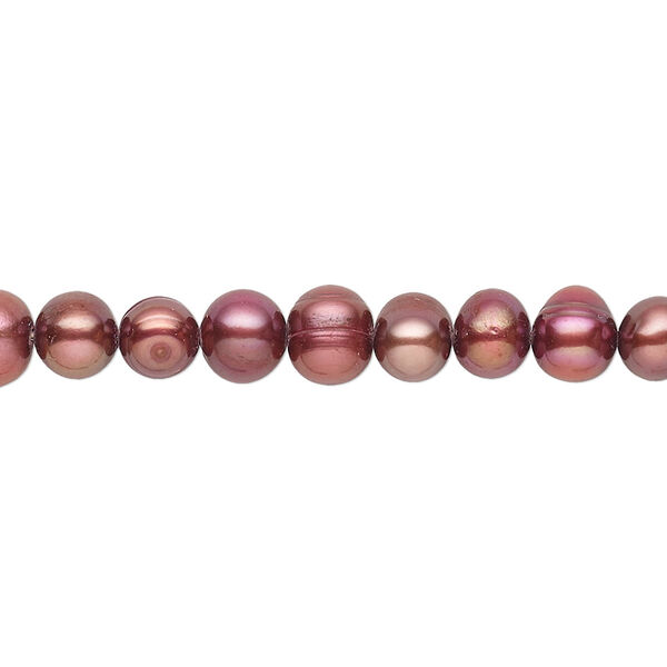 Pearl, cultured freshwater (dyed), rhubarb, 5-6mm semi-round with 0.4-0.6mm hole, D grade, Mohs hardness 2-1/2 to 4. Sold per 15-inch strand. image number 0