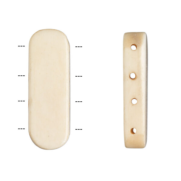 Spacer bar, antiqued bone, 28x9mm-30x11mm 4-strand rounded flat rectangle, fits up to 6mm beads, Mohs hardness 2-1/2. Sold per pkg of 16. image number 0