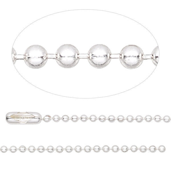 Chain, sterling silver and sterling silver-filled, 1.8mm ball, 16 inches with ball chain connector. Sold individually. image number 0