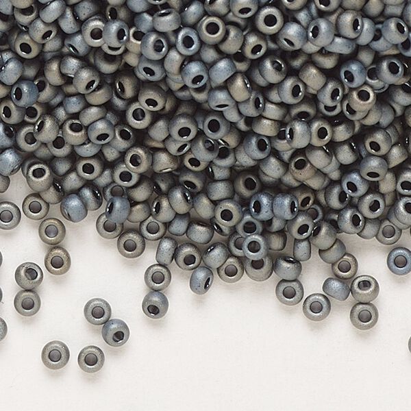 Seed bead, Miyuki, glass, pkg/25g, #11 rocaille, opaque matte metallic silver grey, (RR-2002). image number 0
