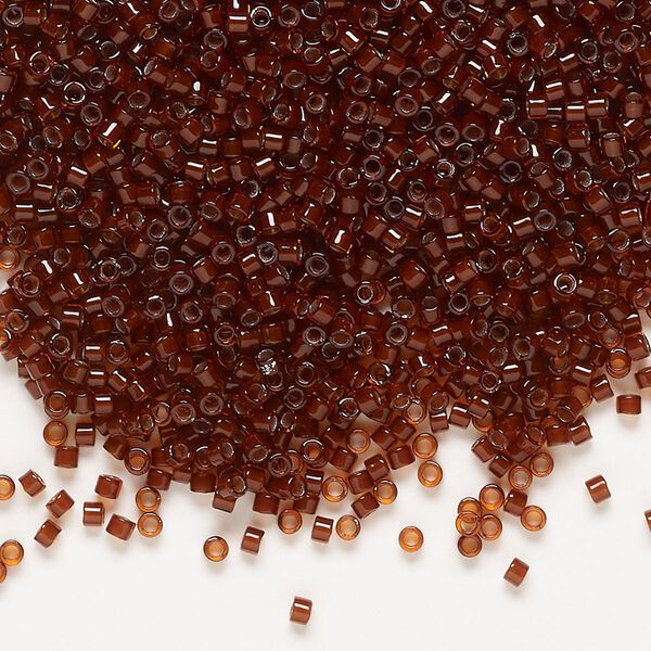 Seed bead, Delica®, glass, pkg/50g, #11 round, transparent dark topaz-lined rootbeer (DB-1392). image number 0