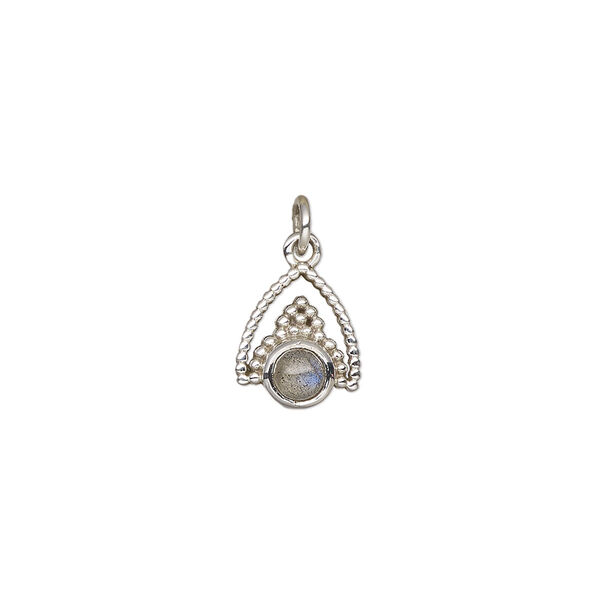 Labradorite / sterling silver 1pkg1, beaded drop natural antiqued 11x9mm image number 0