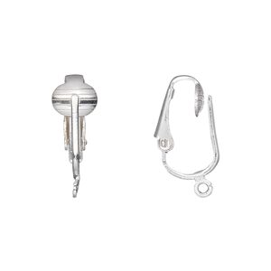 Earring clip-on 1pkg10 silver-plated, 16mm hinged / open loop, steel 5 pair