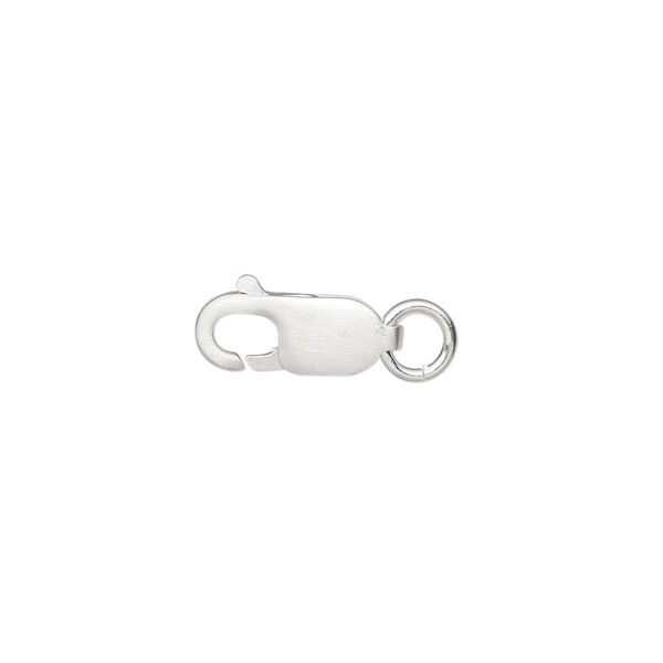 Clasp, lobster claw, satin-finished sterling silver, 14x5mm with 5mm closed jump ring. Sold individually. image number 0
