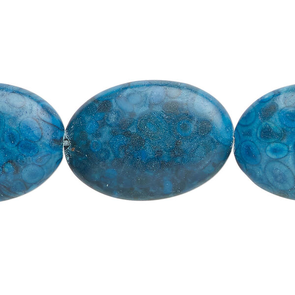 Bead, fossil stone (dyed), 25x10mm puffed oval, C grade. Sold per 7-inch strand, approximately 5 beads. image number 0