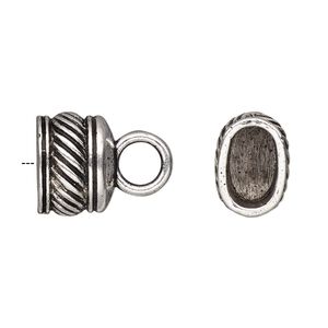 Cord end, glue-in, antique silver-finished "pewter" (zinc-based alloy), 14x10.5x10mm lined oval, 10.5x6mm inside diameter. Sold per pkg of 4.