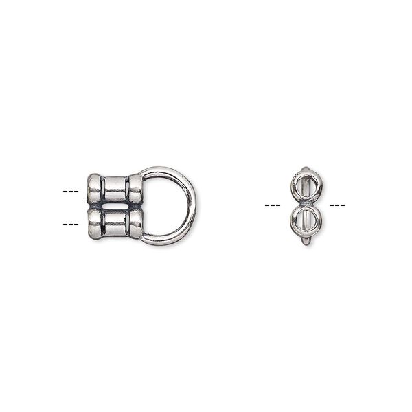 Crimp end, JBB Findings, antiqued sterling silver, 12x8mm 2-strand tube, 2mm inside diameter. Sold per pkg of 2. image number 0