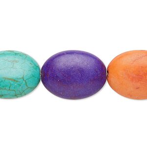 Bead, "howlite" (resin) (imitation), mixed colors, 19x14mm-20x15mm puffed oval. Sold per 8-inch strand.