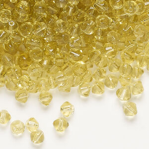 Bead 1pkg1, glass, transparent yellow, 4mm bicone, 4 ounces