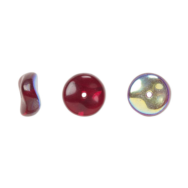 Bead, Czech pressed glass, red AB, 10x4mm rondelle. Sold per 15" to 16" strand. image number 0
