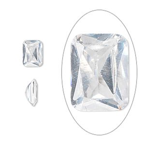 Gem, cubic zirconia, white, 8x6mm faceted spider cut, Mohs hardness 8-1/2. Sold individually.