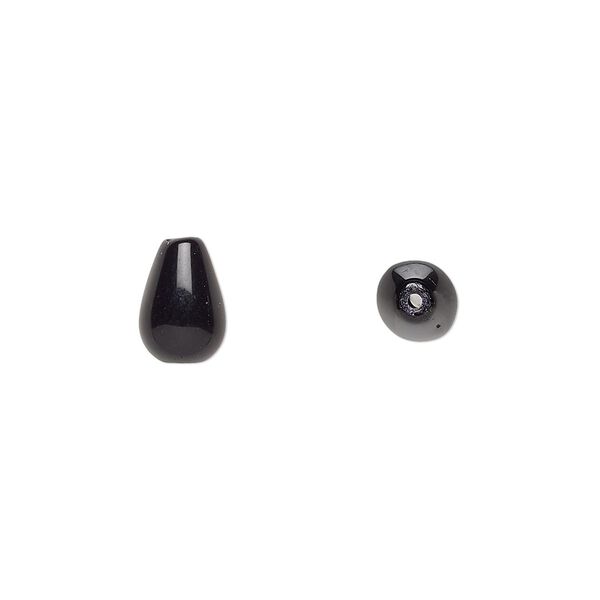 Bead, Czech pressed glass, jet, 9.5x6mm teardrop. Sold per 15-1/2" to 16" strand, approximately 40 beads. image number 0